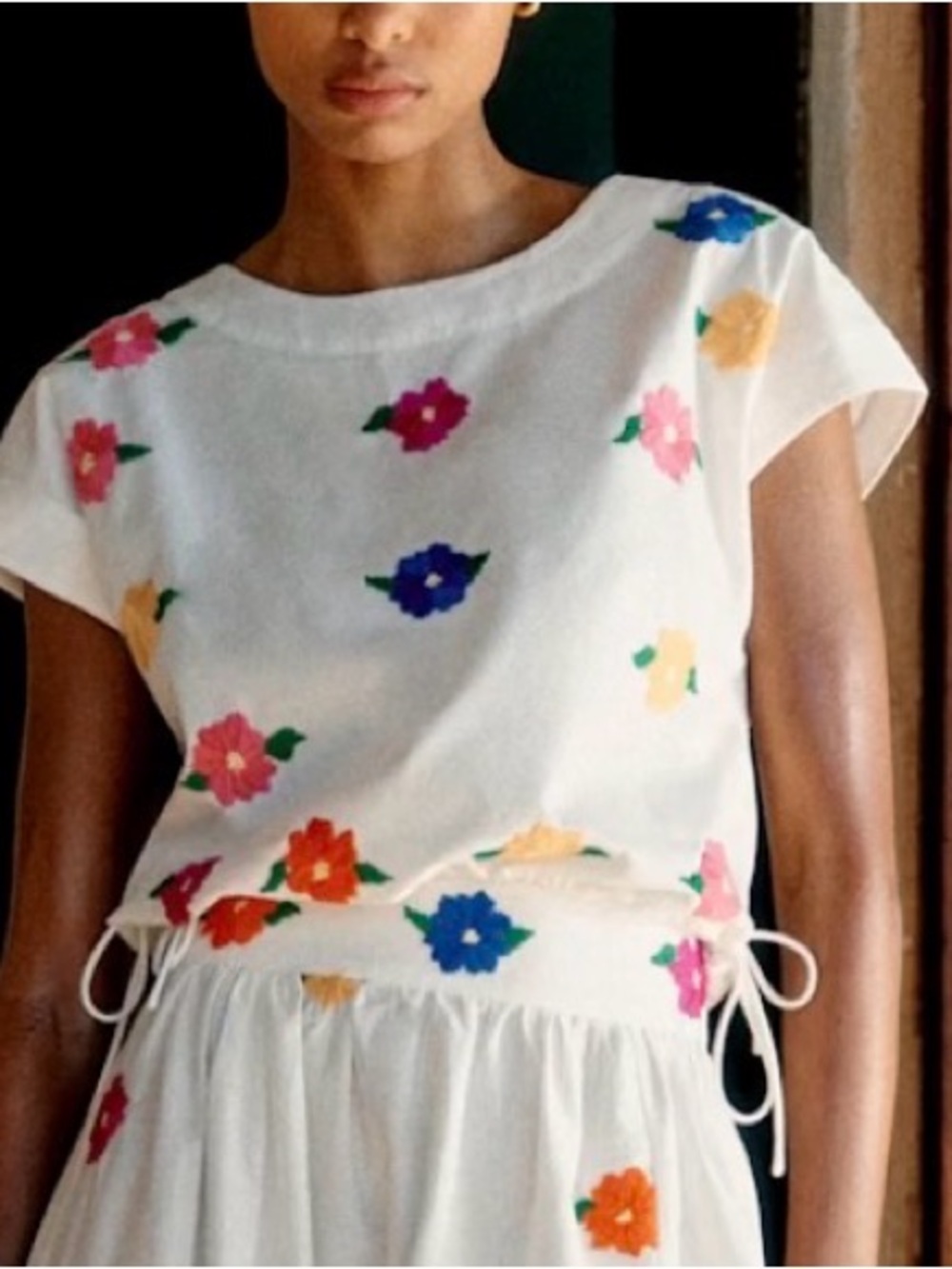 Sézane Jocasta Blouse, multicoloured embroidered flowers, FR 36, XS, NWT